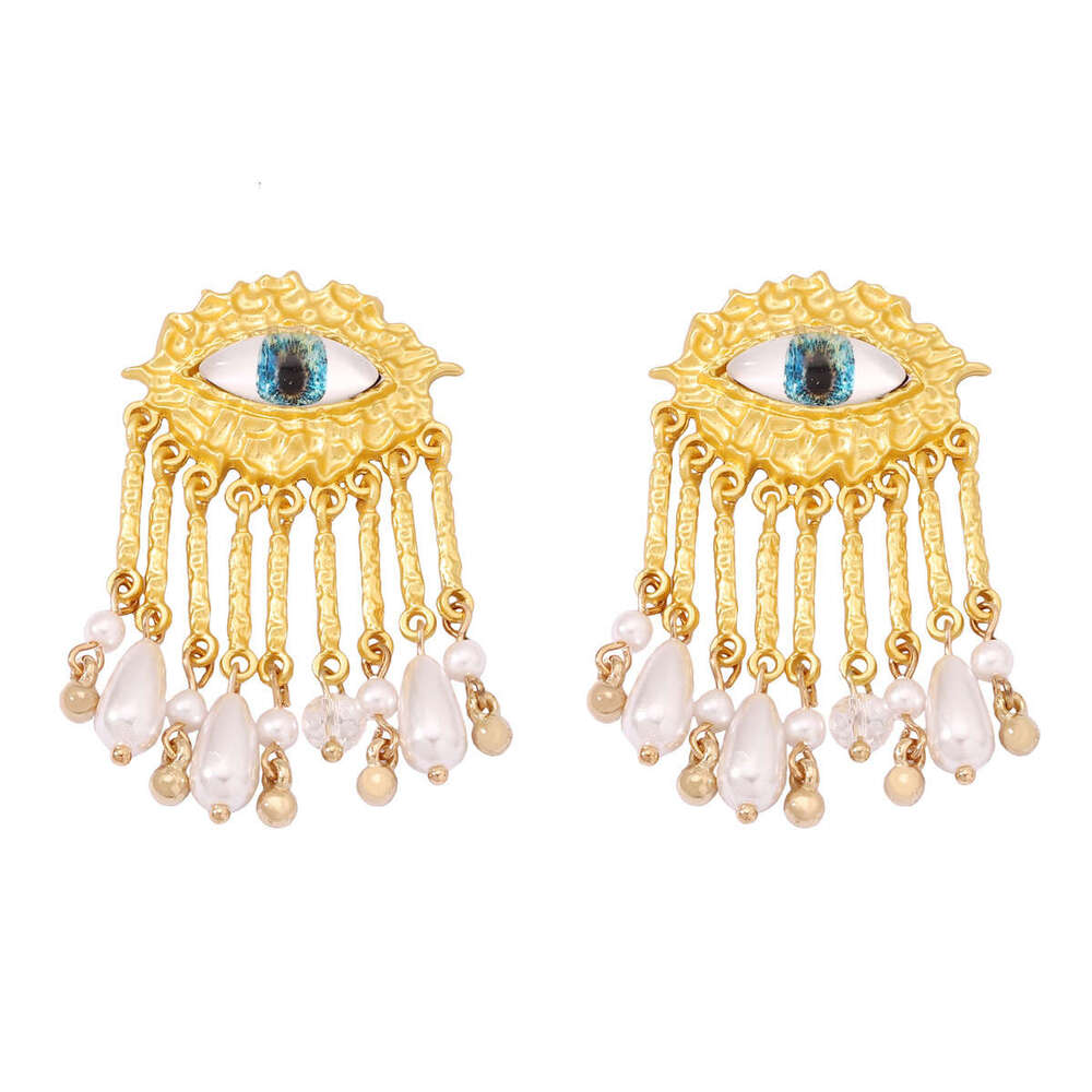 Vintage Style Creative Pendant Pearl Tassel Texture Eye Design Women's Elegant Earrings