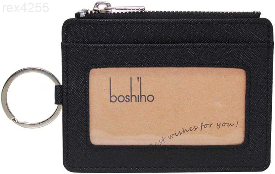 Saffiano Leather Credit Card Holder Coin Change Purse with Key Ring KeychainW250911