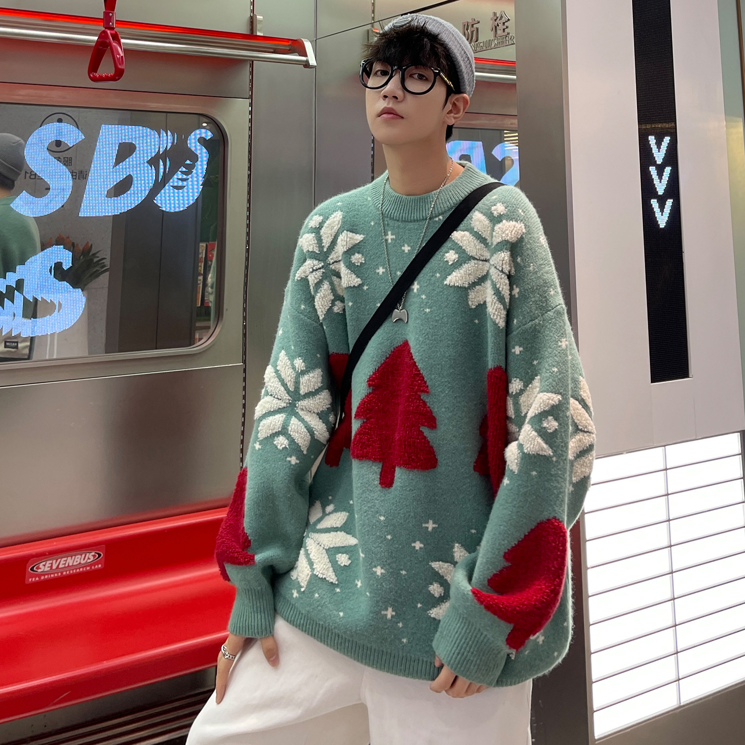 Festive Pair of Comfortable Deer Print Sweaters Ideal for Chilly Weather Matching Outfits for Him/Her
