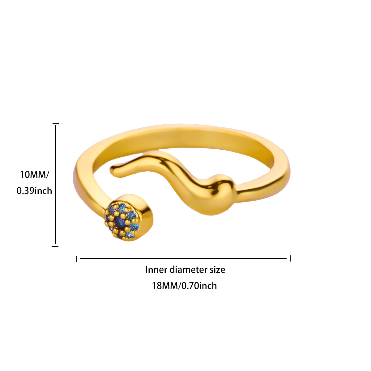 European & American Minimalist Wave Evil Eye Ring - Women's Stylish Elegant Micro-Inlaid Zircon Geometric Open Couple Rings