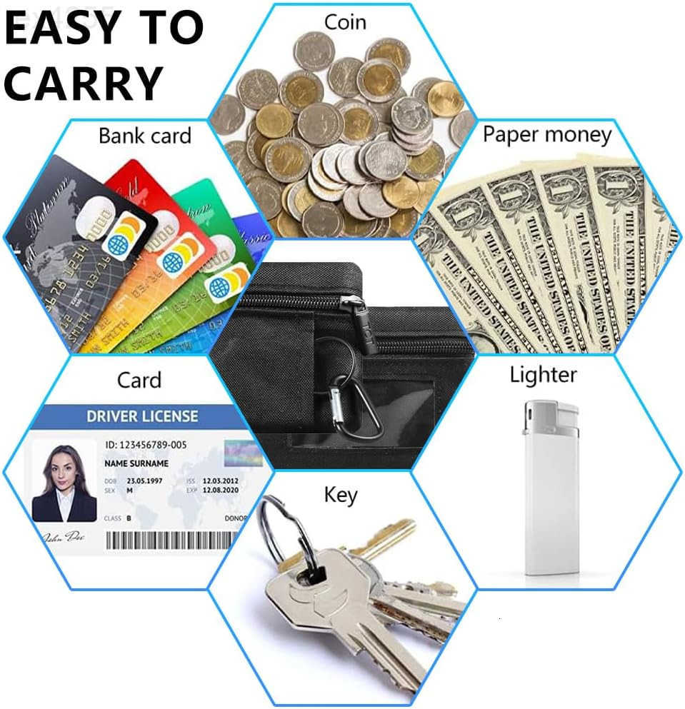 Slim RFID Blocking Zippered Lanyard Wallet Compact ID Holder Coin Purse for Men Women and Kids Lightweight Keychain Card Case with 2 Zippered Pockets 