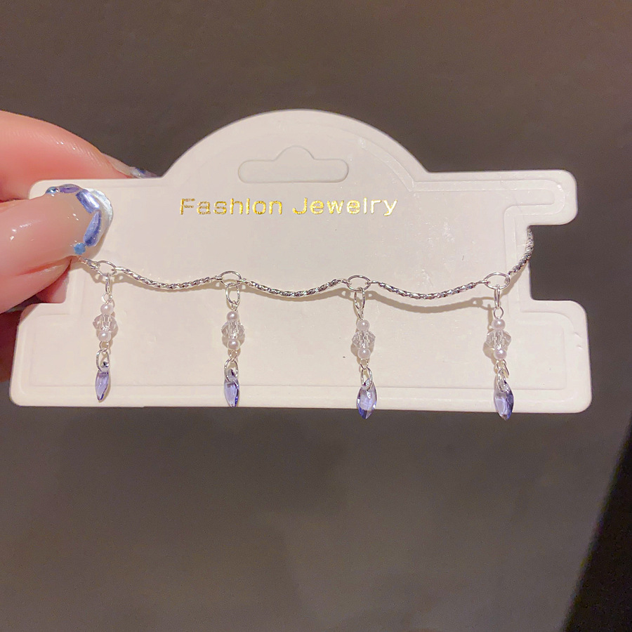 Silver - Toned Bracelet With Dangling Purple Teardrop Crystals, Delicate Beaded Accents Delicate Daily & Dreamy Jewelry Gift For Her High - Quality An