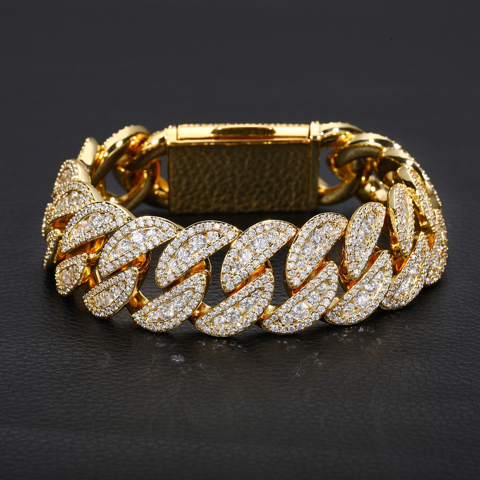 22mm Hip Hop Miami Cuban Chain Necklace Bracelets 5A Zircon Gold Plated Jewelry