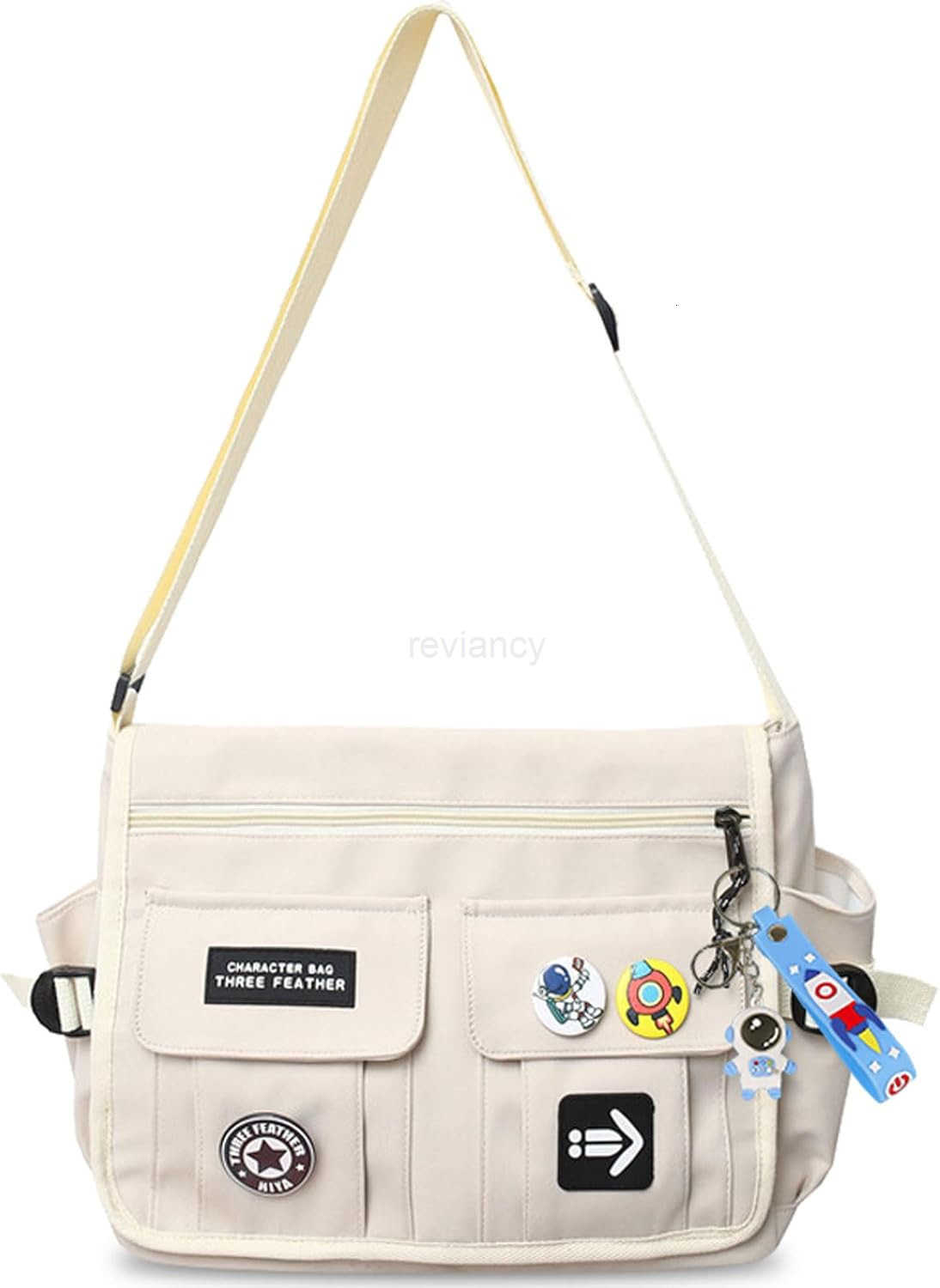 Fashion Crossbody Bag with Cute Accessories Nylon Casual Messenger Bag with Pendant Lightweight Handbag Travel Daypacks BlackW250911