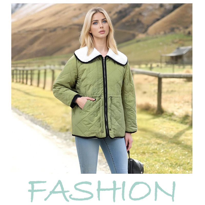 Women's Down & Parkas Women's Olive Green Quilted Puffer Coat with Furry Collar