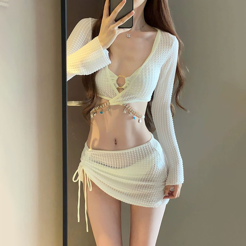 2025 New Swimsuit Bikini Women Four-piece separates fashion Skirt Hollow Conservative Seaside Hot Spring