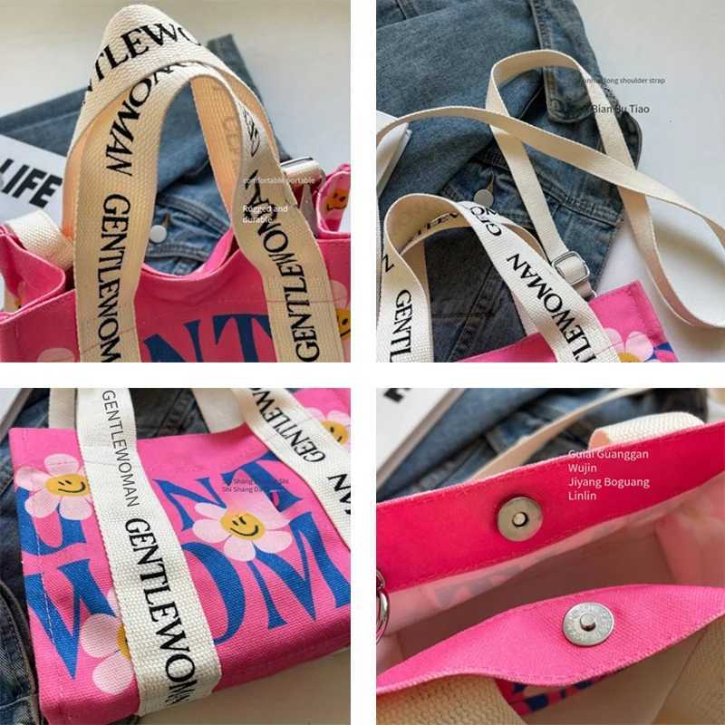 Dopamine Colorful Womens Crossbody Bags Fashionable Canvas Shoulder Bag Flower Print Tote Handbags Shopping Bag Z250911