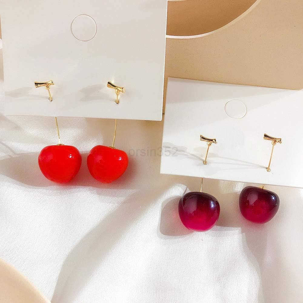 3D Red Cherry Drop Earrings Cute Fruit Gold Dangle Earrings Charm Jewelry Gift Earrings for WomenW250911
