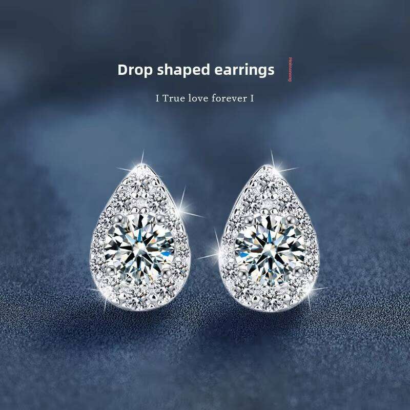 Sterling Sier Water Drop Ear Studs Elegant 50 Points D Color Moissanite Earrings High-End Simple Design for Wholesale