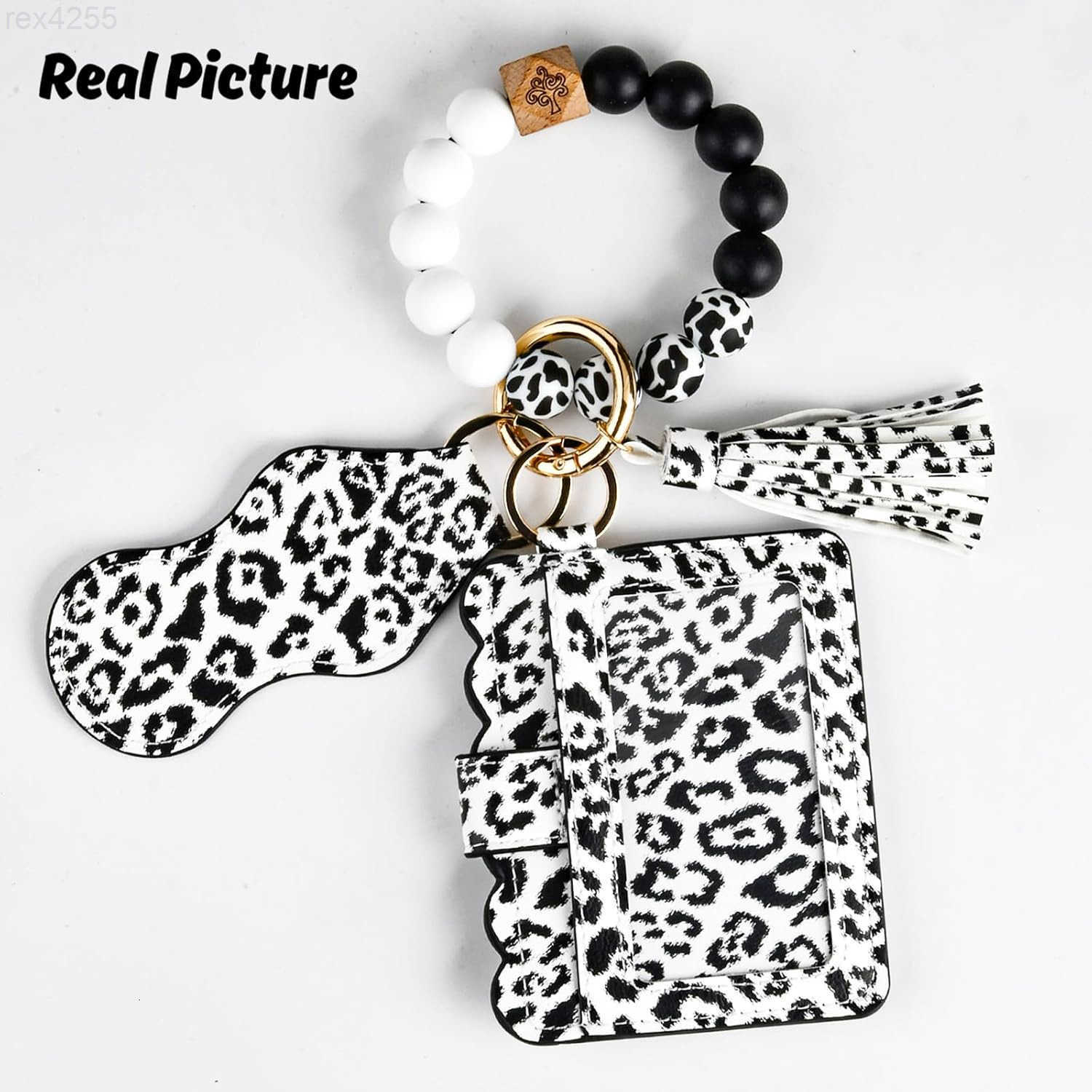 Women Wristlet Bracelet Keychain WalletSilicone Beaded Bangle Keyring TasselW250911