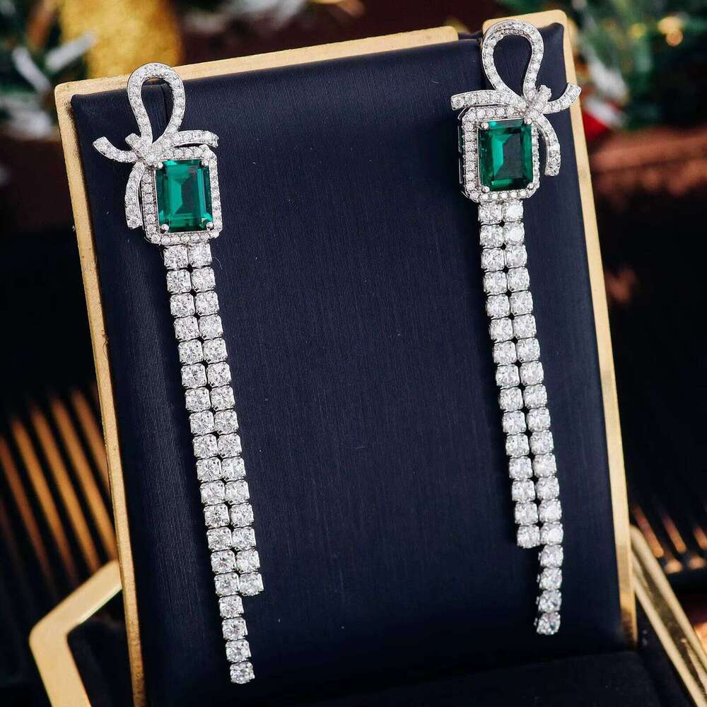 2.6ct Lab Emerald Jewelry Women Gold Plated Moissanite Drop Earrings in Sier