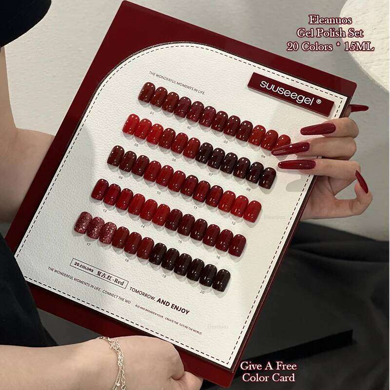 Eleanuo Autumn Series Gel Polishing 30Pcs Mixed Semi Permanent Cherry UV Salon Primer Finish Vintage Red Nail Glue