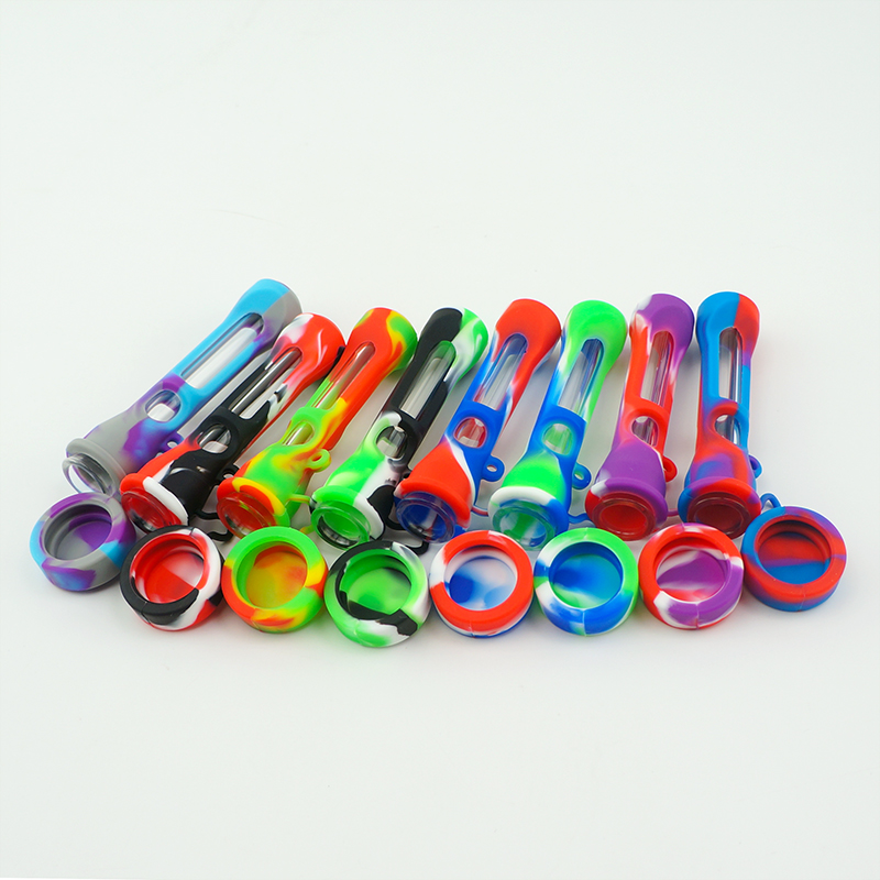 Silicone Smoking nectar collector pipes Colorful Silicone Hand Pipe For Tobacco Dry Herb Spoon Galss water Tobacco Pipes With Holes Glass Bowl Smoking