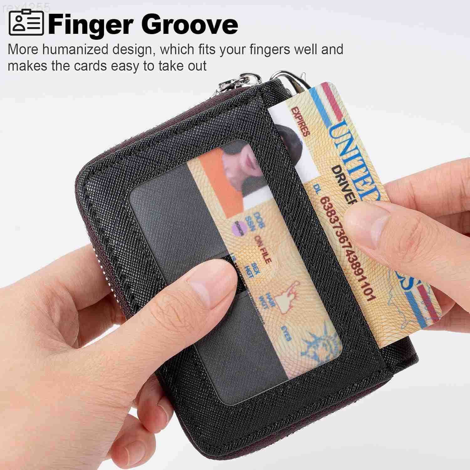 Credit Card Holder Zipper Credit Card Wallet for Women Small Accordion Card Cases Holder KeyChain Wallet Business Card Cases BlackW250911