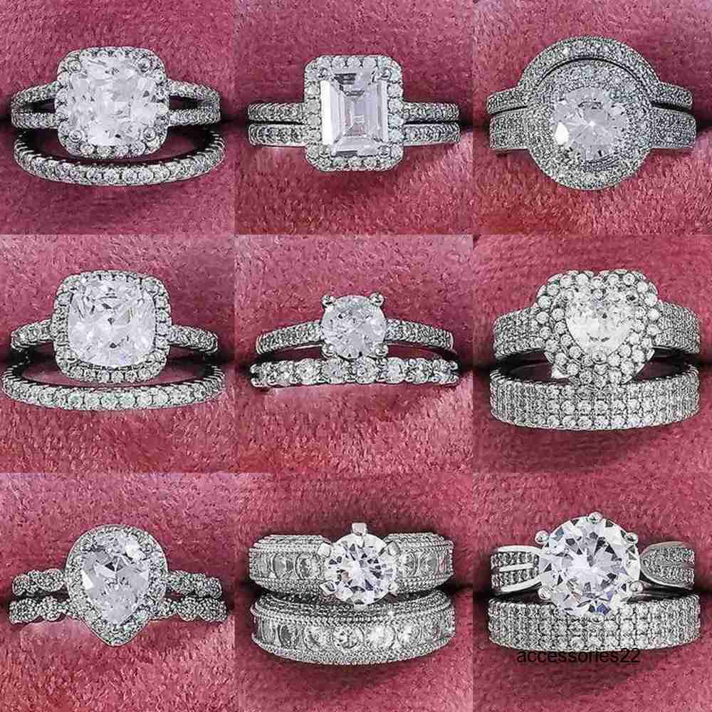 Band Rings Wedding Rings Band Rings 2023 New Luxury 925 Sterling Silver Luxury Big Wedding Rings Set for Bridal Engagement Finger Party Designer Jewelry J230517