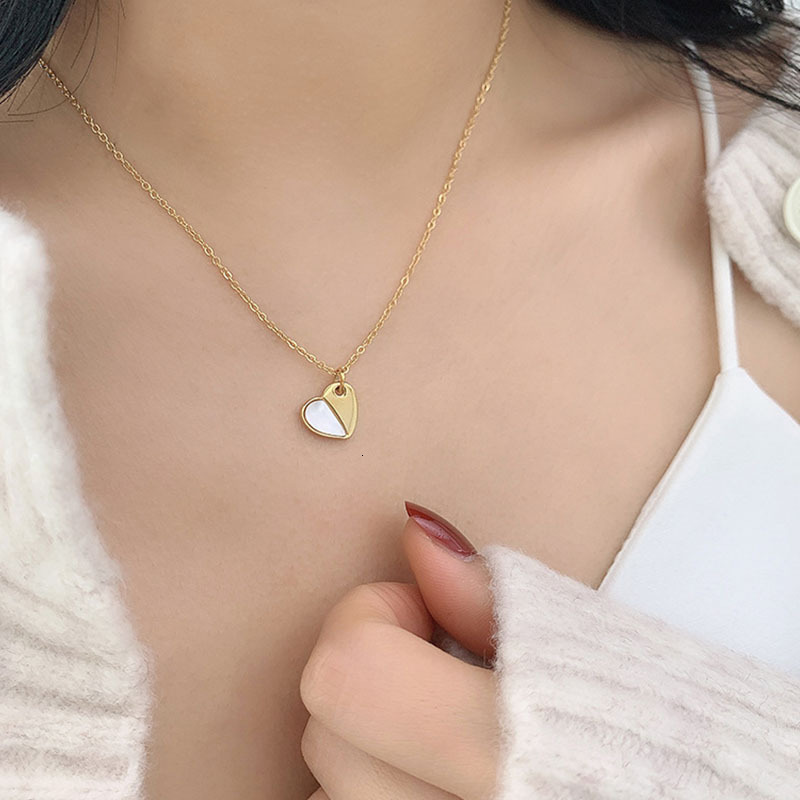 Ins Style Color Block Oil Drop Heart Collarbone Necklace for Women, Niche Minimalist Style, Simple and Elegant Fresh Sweet Choker