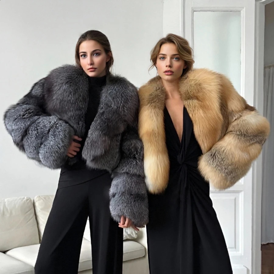 Golden lsland Fox Fur Coat Real Fur Jacket With Collar Short Genuine Silver Fox Fur Coat Arrival Natural Fur Coat For Women 250910