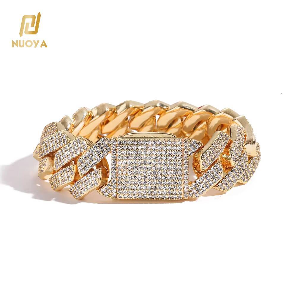 NUOYA Luxury 3 Row Shiny Zircon Diamond 18K Gold Plated Cuban Link Chain Necklace for Men High Quality Hip Hop Jewelry Gift