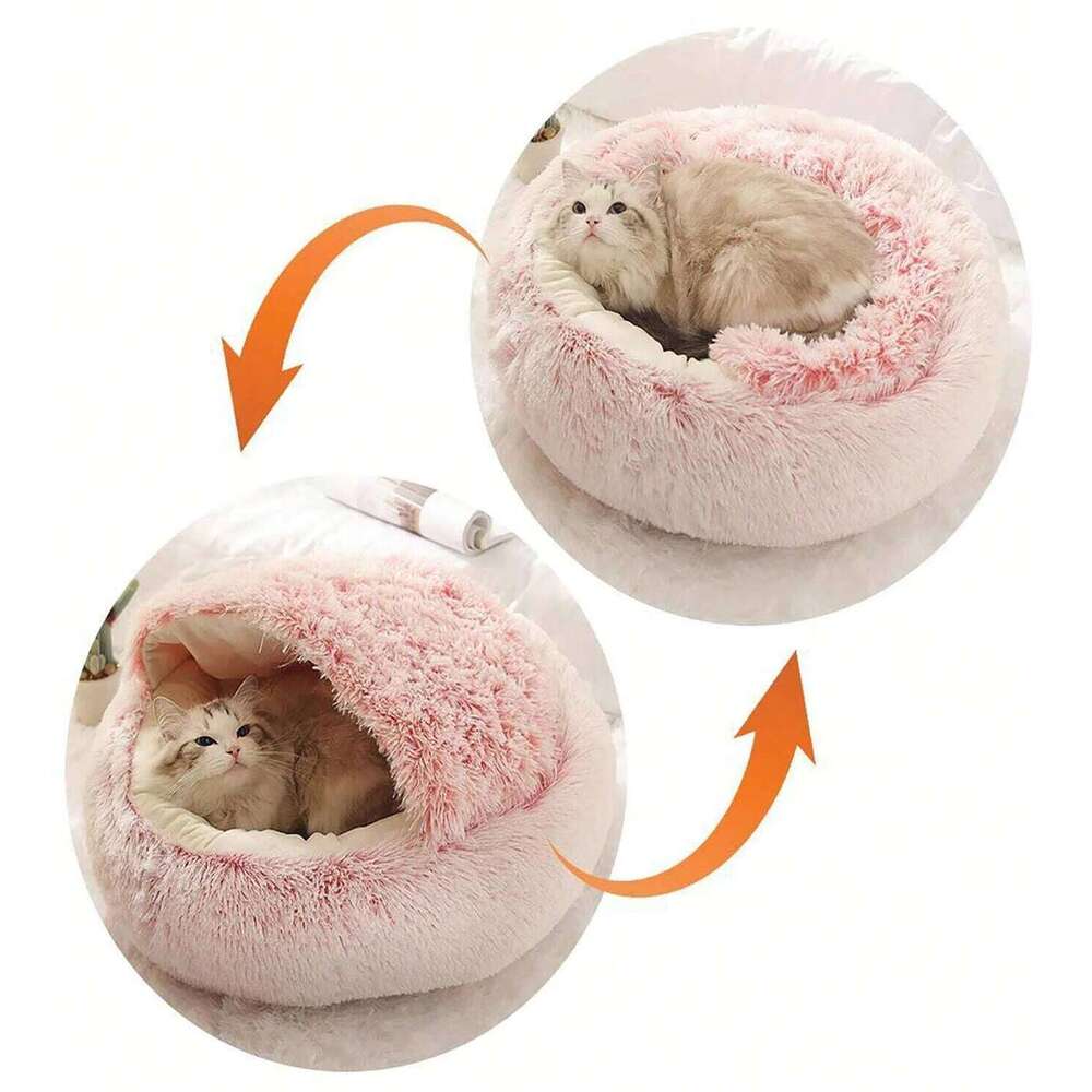 designer brand Plush Hooded Round Fluffy Soft Bed Pet Cushion Warm Cat Dog in Sleeping Nest Cave for Small Dogs