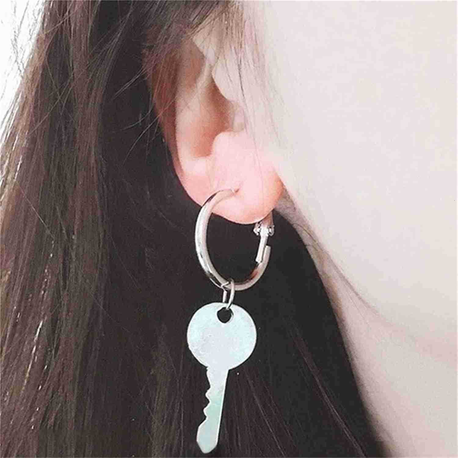 Lock Key Earrings for Women Elegent Asymmetric Punk Handmade Lightweight Statement Sterling Silver Hoop Earrings Wedding Birthday Jewelry GiftsW250911
