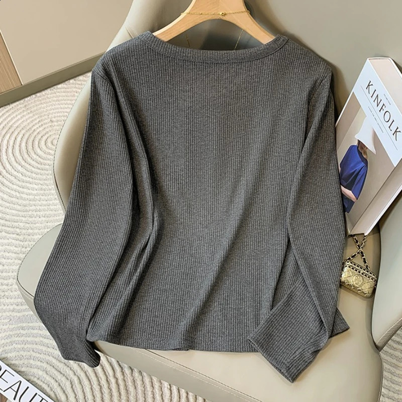 ZJAISS Women Plus Size Sweater Autumn Winter ONeck HollowOut SingleBreasted Pullovers Split Hem Knit LongSleeve Top 250911
