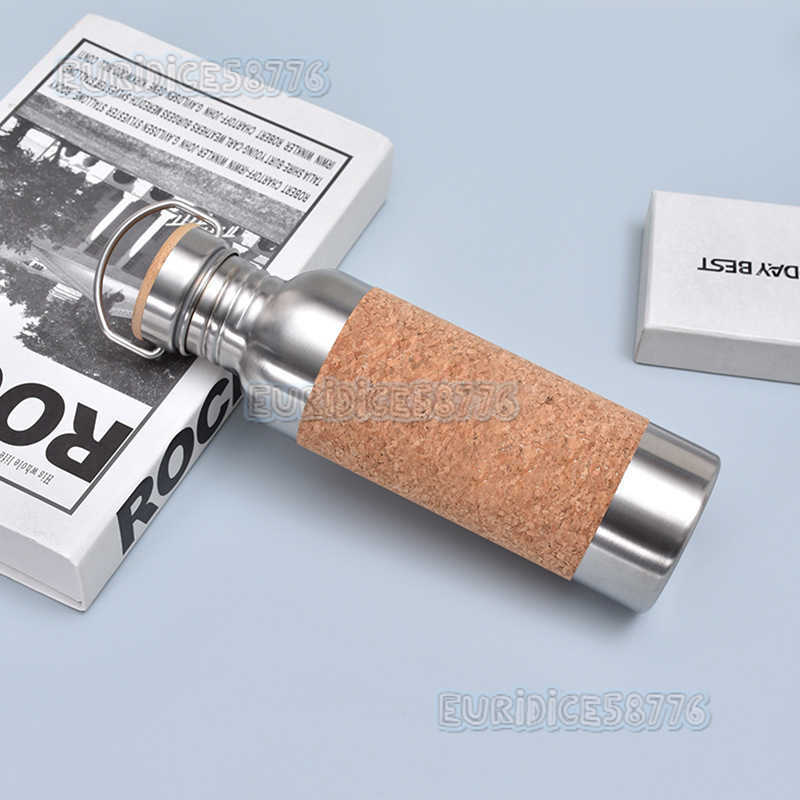 304 Stainless Steel Insulated Cup Bamboo Pattern Wooden Lid Direct Drinking Hiking Flask Creative Cork Cloth Cover Sports Water Bottle H250911