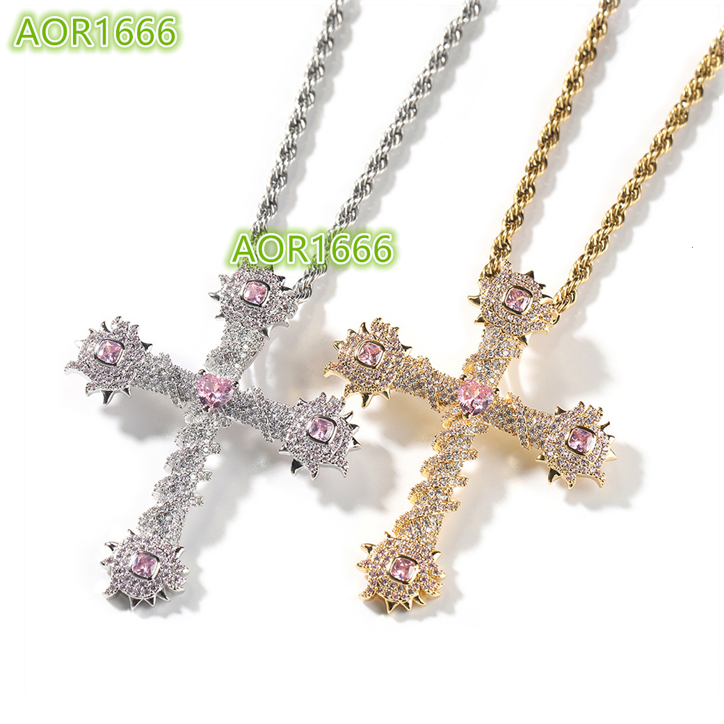 Vintage Gold Plated Cubic Zirconia Necklace Pendant Colorful Pink Heart Cross Diamond for Parties and Weddings