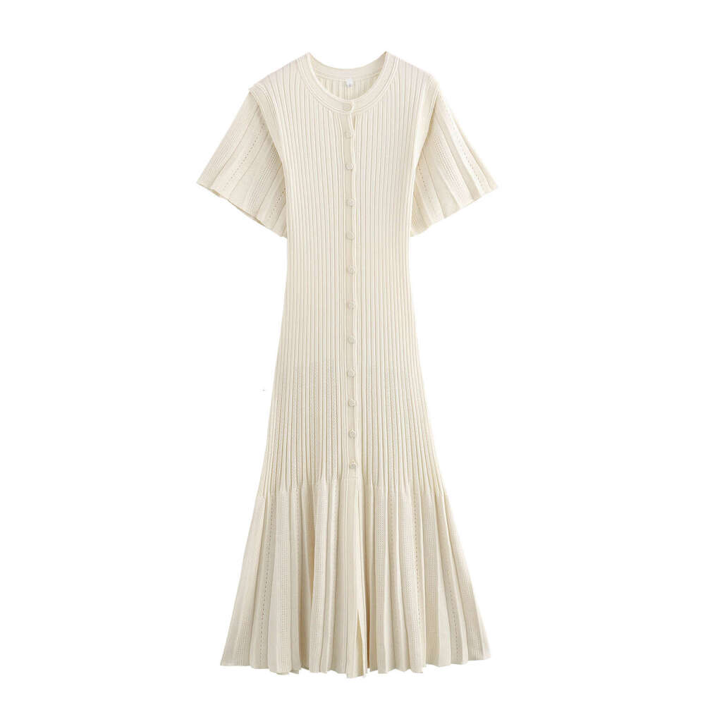 DHEssentials 2024 New Women's Fashion Small Chanel Style Lace Sleeve Single-Breasted Long Knitted Mermaid Dress