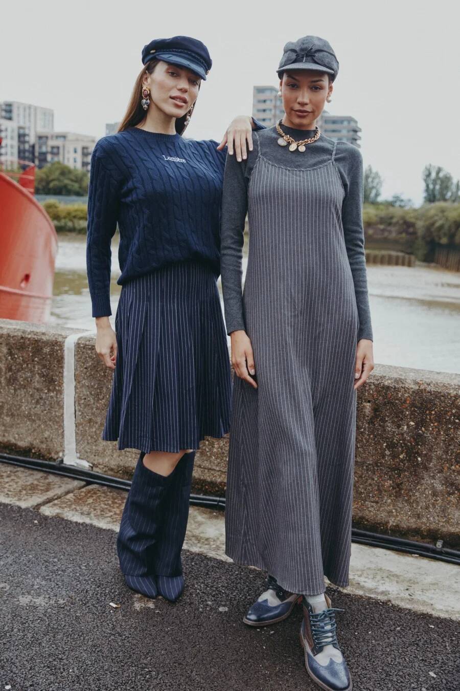AS AW25 pinstripe collection slip dress knit mockneck top embroidery cableknit + stripe pleat skirt dongdumaoyi