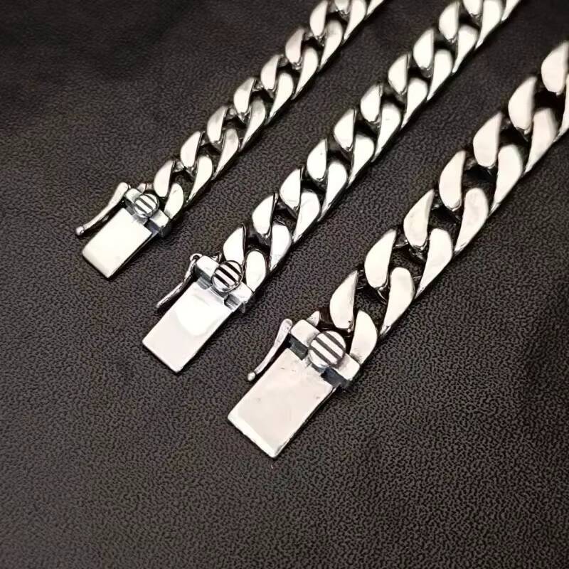 100 Real Solid S925 Silver Jewelry Cuban Chain Link Chain Necklace Men Popular Simple Trend Gold Tanks Whip Sweater Wholesale