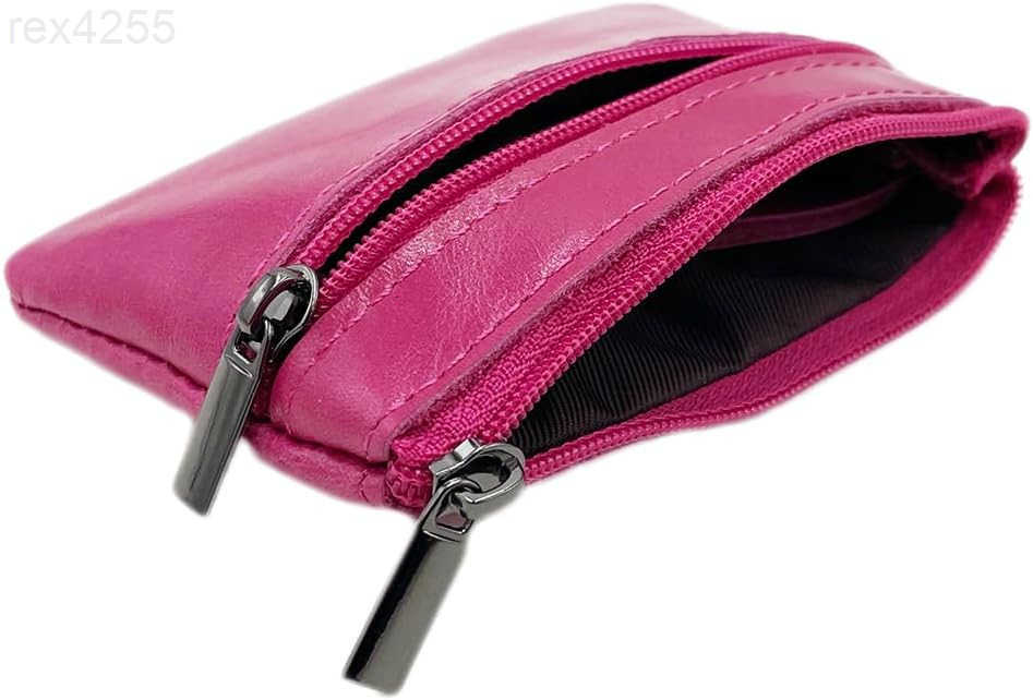 Women Genuine Leather Coin Pouch Zip Mini Purse Wallet Key Chain Double ZipperW250911