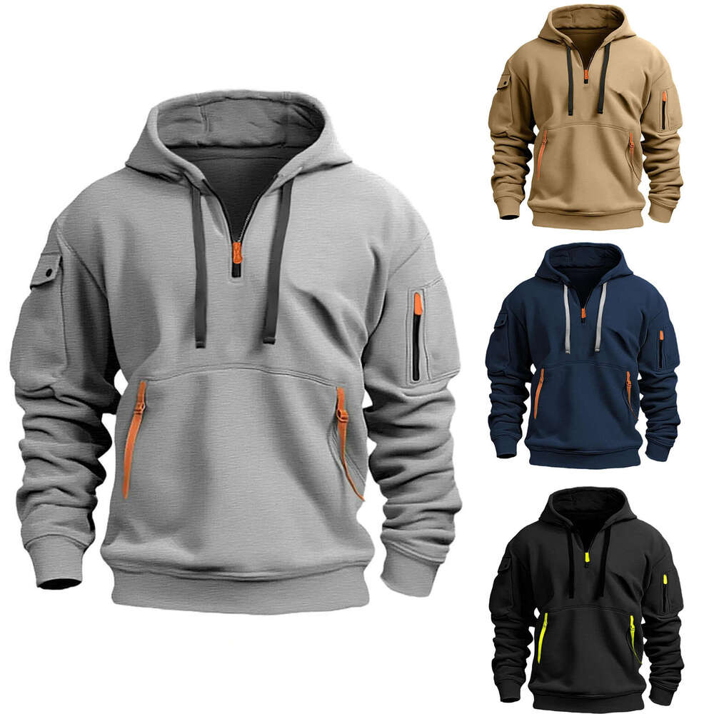 Cross-Border New Large Size Spring and Autumn Sweatshirt Hoodie Zipper Multi-Pocket Pullover Men's Sports Casual Jacket
