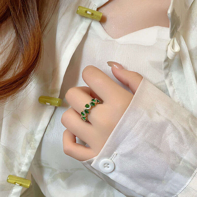 Light Luxury High-End Sense Temperament Color Diamond Zircon Oval Real Gold Plated Open Design Minimalist Fashion Versatile Ring