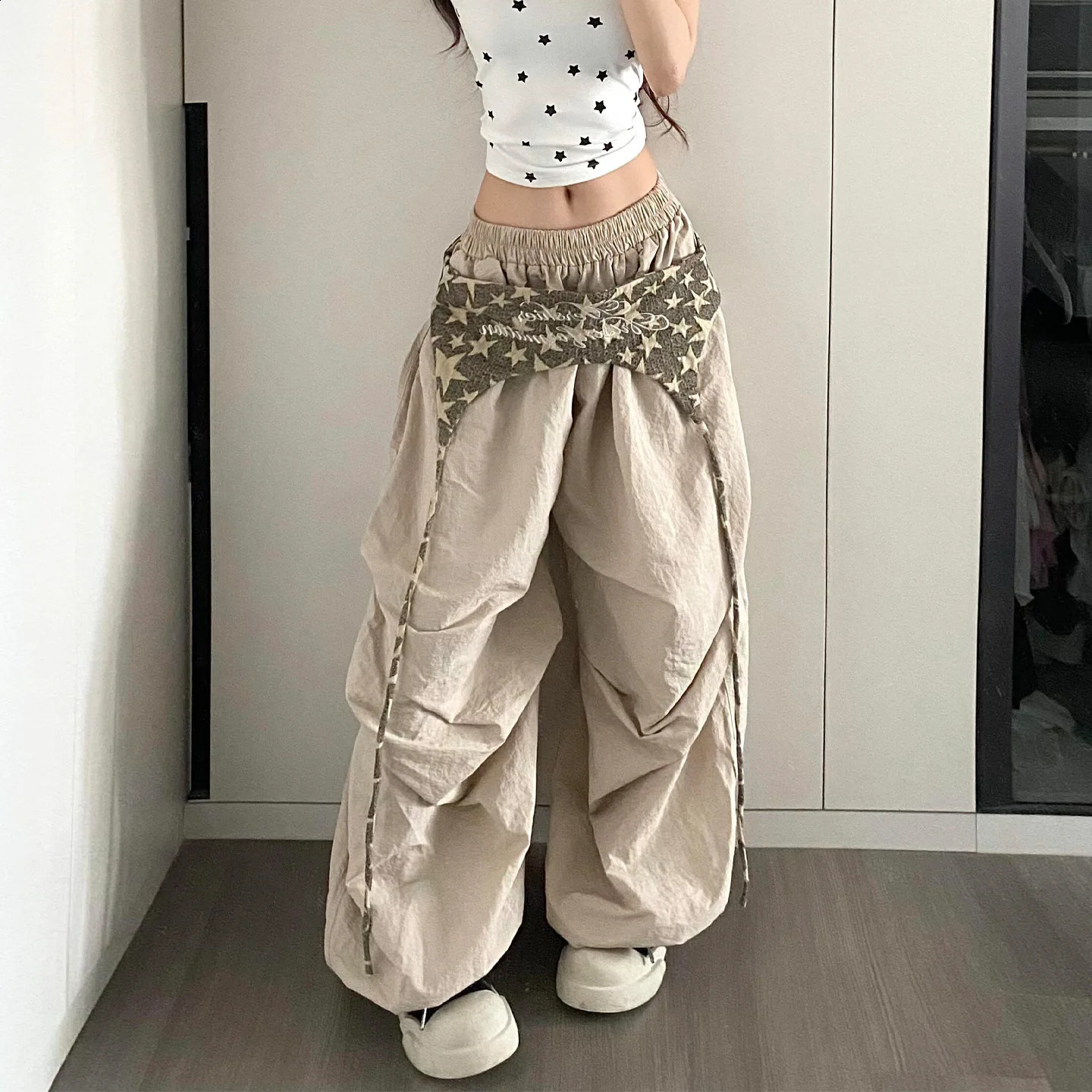 Womens Hiphop Pants American Streetwear Layered Wide Leg Summer Breathable Cargo Trousers for Dance Street Fashion 250911