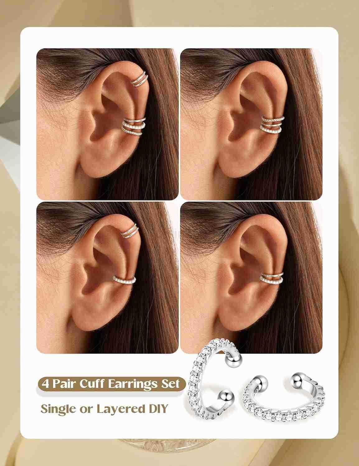 4 Pairs Ear Cuffs Non Piercing 14K Gold Plated Ear Cuff Earrings for Women Ear Cuff for Non Pierced Ears Clip on Cartilage Earring Adjustable Fake Ear