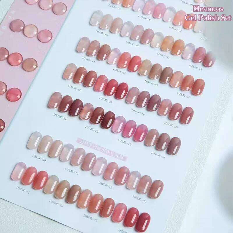 Eleanuos Pink Jelly Polishing 24Pcs Mixed Nude Lasting Translucent UV LED Whitening Salon Ice Skin Gel New Shining Kit