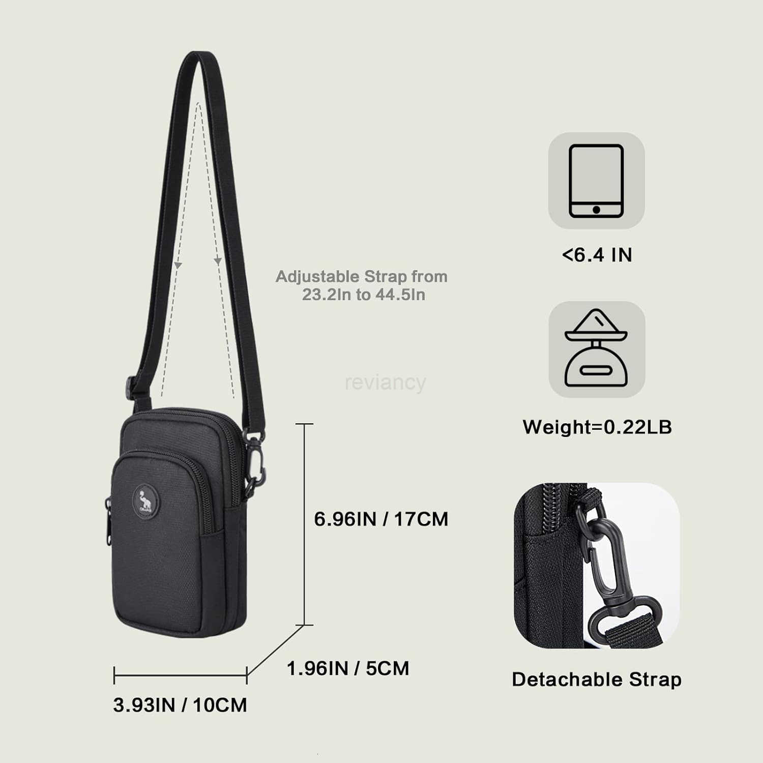 Mini Crossbody Bag for Men Multiple Ways to Carry as Shoulder Waist Pouch Sling Bag for Cell Phone Passport Wallet Mini Messenger Bag DetachableW25091