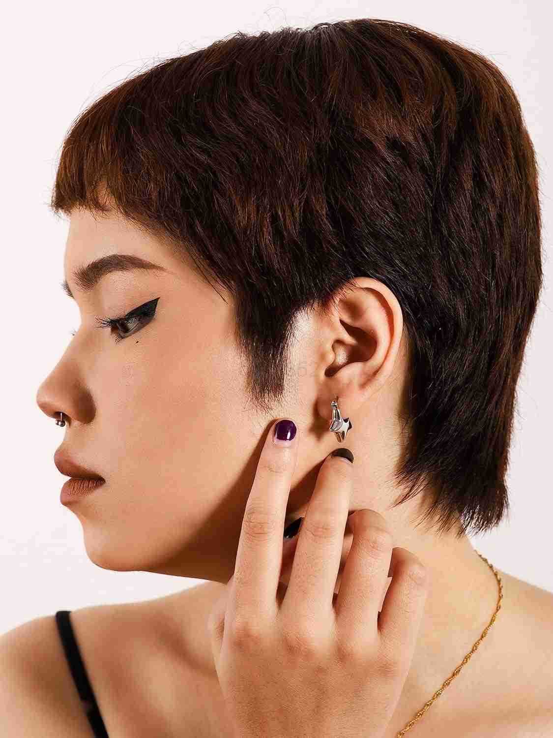 Cool Silver Star Stud Earrings Y2K Studs Jewelry Accessories Gifts for Women GirlsW250911