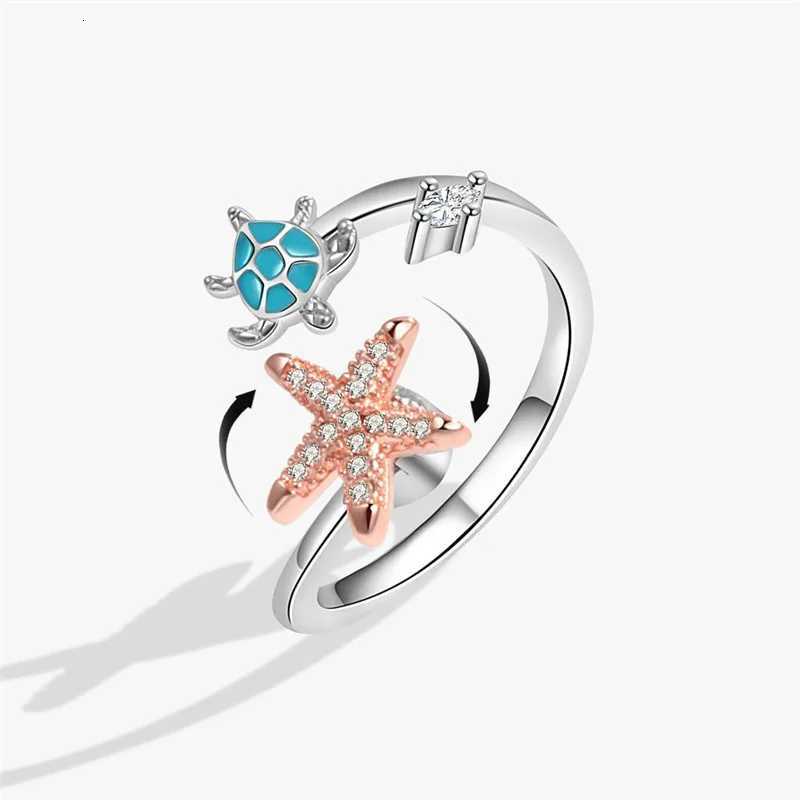 Bohemia Anti Stress Anxiety Fidget Spinner Starfish Turtle Finger Ring for Women Summer Holiday Jewelry Rotating Freely Rings W250911