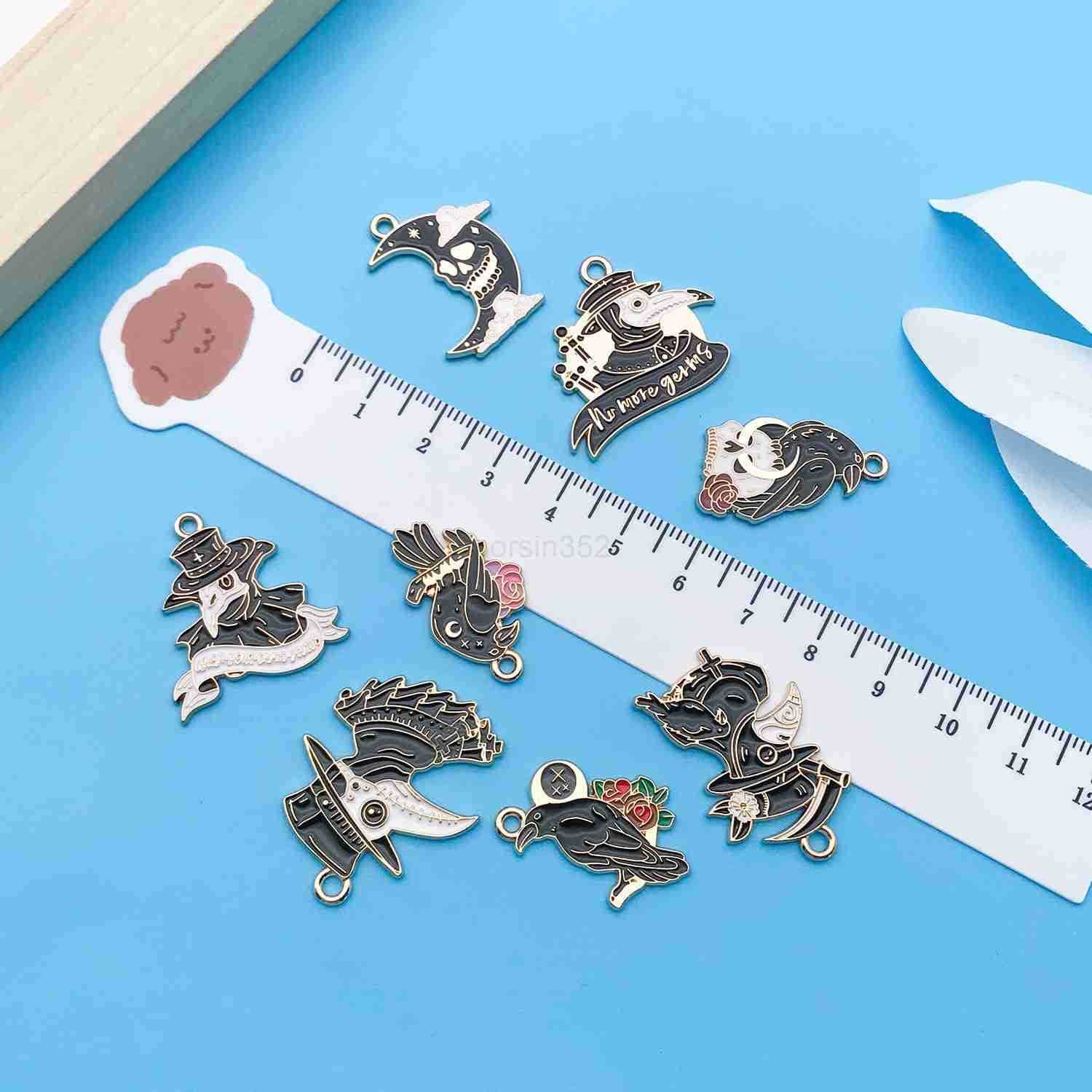 24Pcs Alloy Drip Oil Halloween Crow Series Pendant Jewelry Making DIY Keychain Earrings Pendant Various Design Charms for Jewelry Making s NecklaW2509