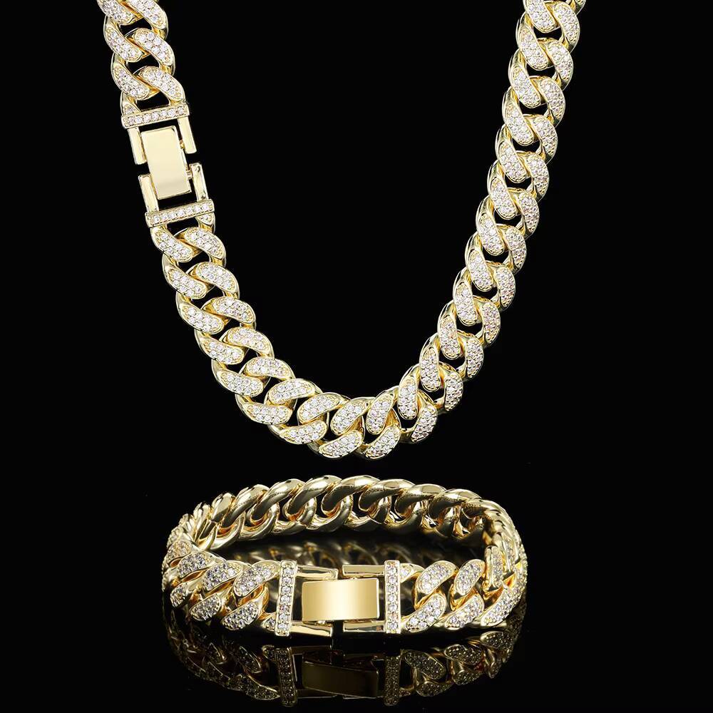 Nuoya Custom Hip Hop Necklace 18K Gold Plated Two Row CZ Diamond Cuban Chain Miami Iced Out Jewelry for Women