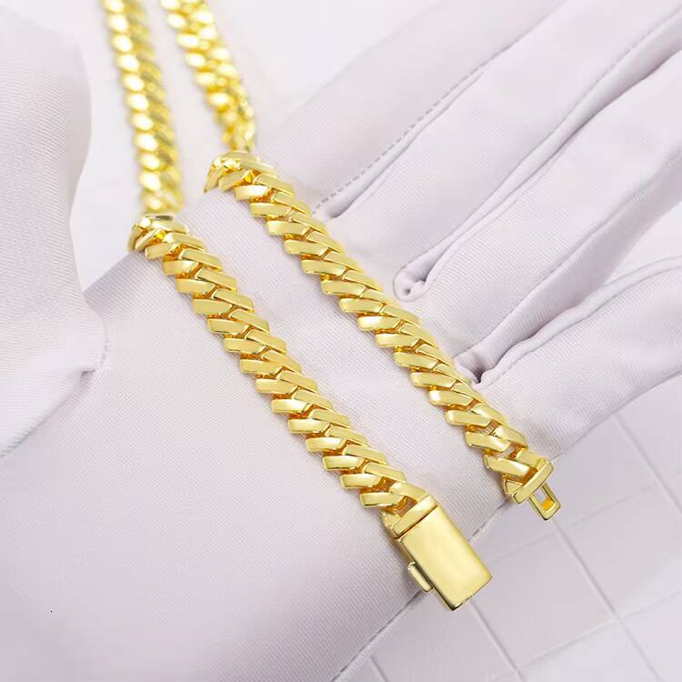 Miami Cuban Link Chain Necklace Bracelet 15mm 12mm 8mm Wide 18k Yellow Gold Plated for Wedding Gift Engagement