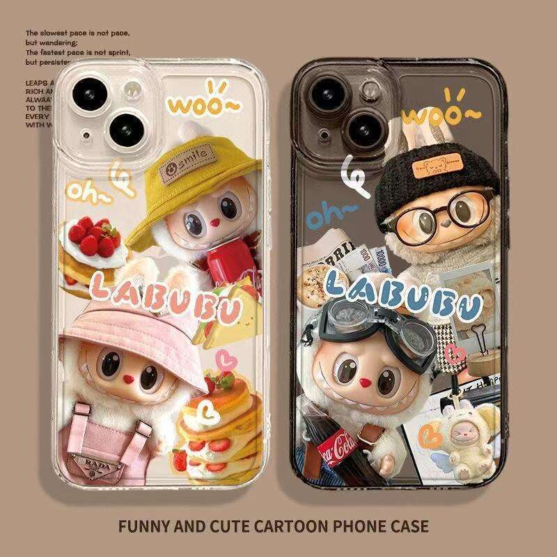 Cute Couple Labubu Compatible with Apple 16 Phone Case iPhone 13/14/15 Pro Max Space 12 Transparent
