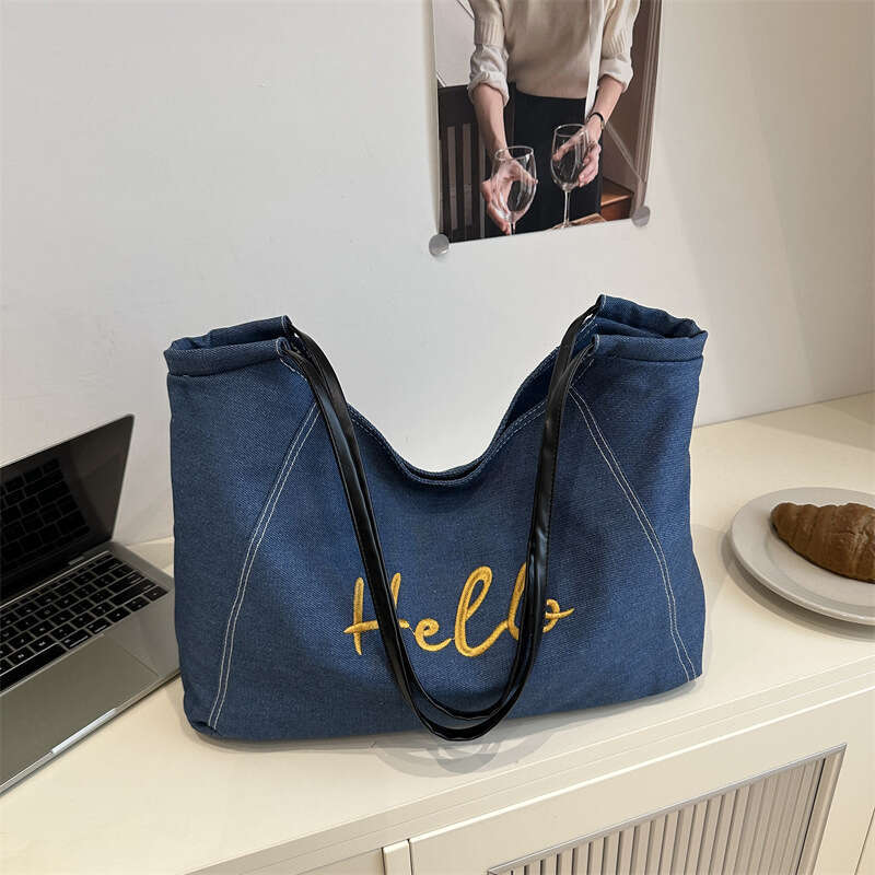 Korean Designer Bags Style Denim Tote for Women 2025 New Large Capacity Letter Shoulder Commuter Underarm Mommy Bag