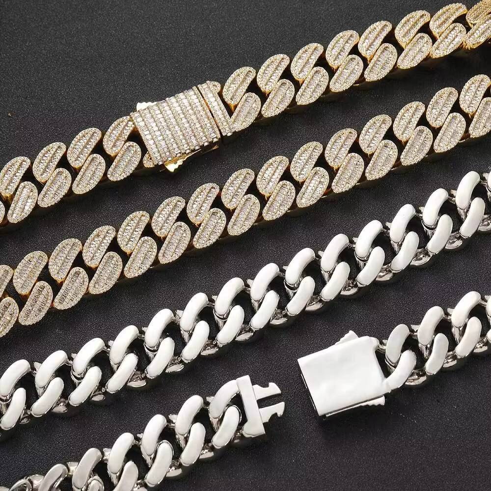 Hot Sales 925 Silver Baguette Fine Jewelry Necklace Iced Out Hip Hop VVS Moissanite Cuban Link Chain New Style Hip Hop Jewelry