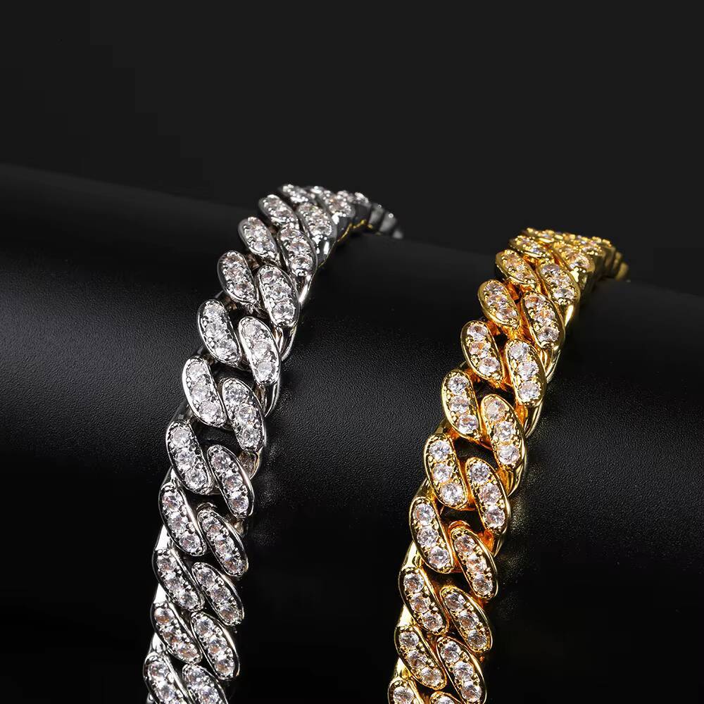 NUOYA 12mm Hip Hop Iced Out Cuban Link Chain Micro Pave Bling CZ Cuban Chain Necklace for Women