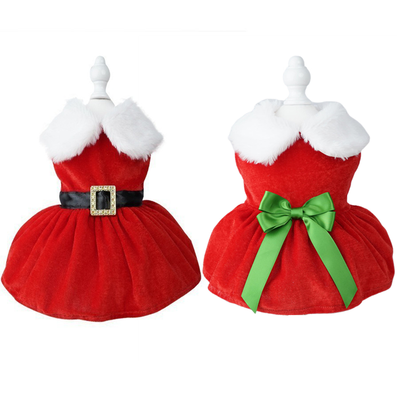 Christmas Dog Dresses with Velvet Fabric & Lamb Wool Collar For Small Dogs Clothes Christmas Cosplay Cat Pet Dog Dress Fancy Princess Puppy Dress for 