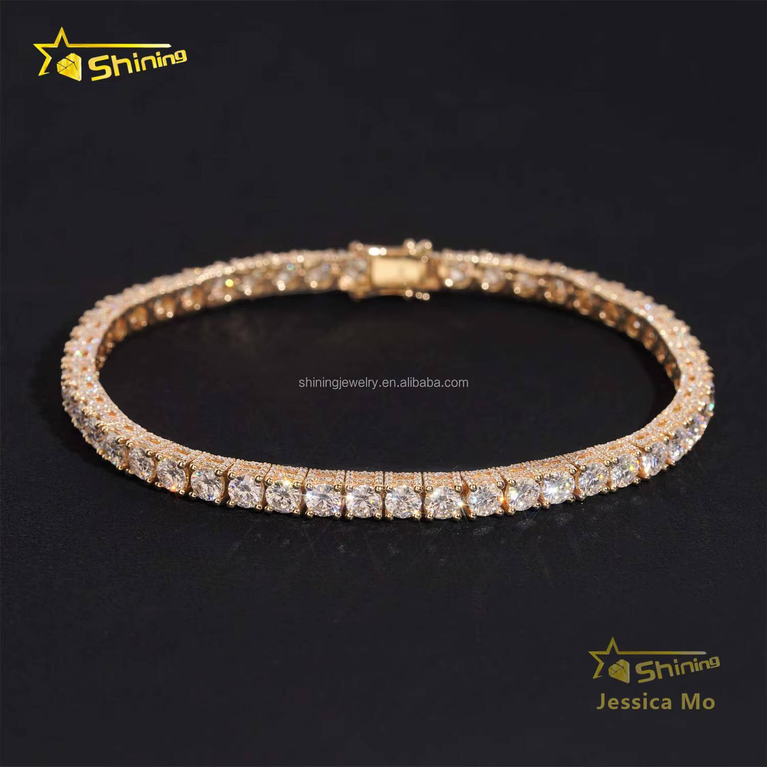 Custom Made Luxury 4mm 10k Solid Gold Jewelry VVS1 Moissanite Diamond Iced Out Fully Claw Setting Cluster Tennis Bracelet