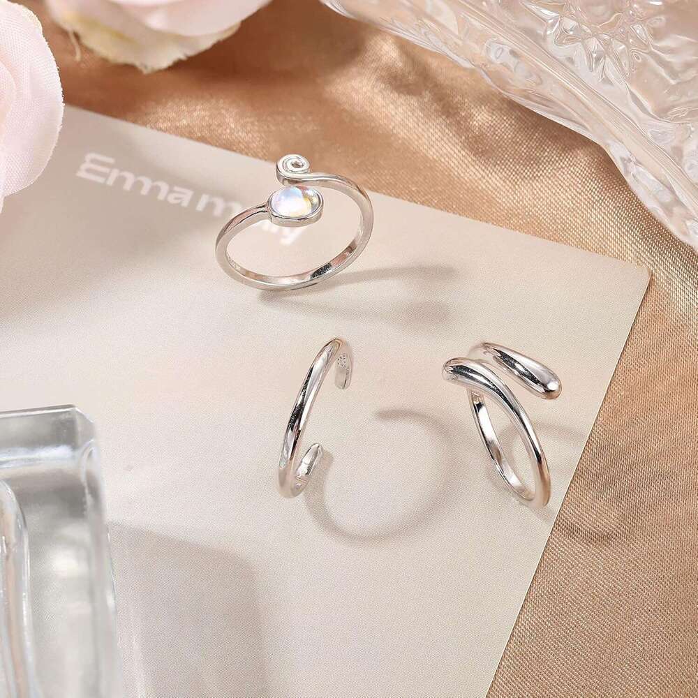 Sterling Sier Open Toe Rings for Adjustable Turquoise Moonstone Band Tail Ring Women Beach Foot Jewelry Set