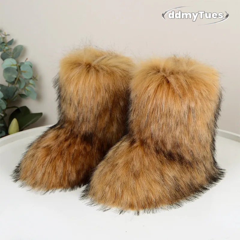 Fashion Fluffy Boots Plush Winter Booties Girl Women Snow Boot Ankle High Fur Platform Walking Sneakers TUES